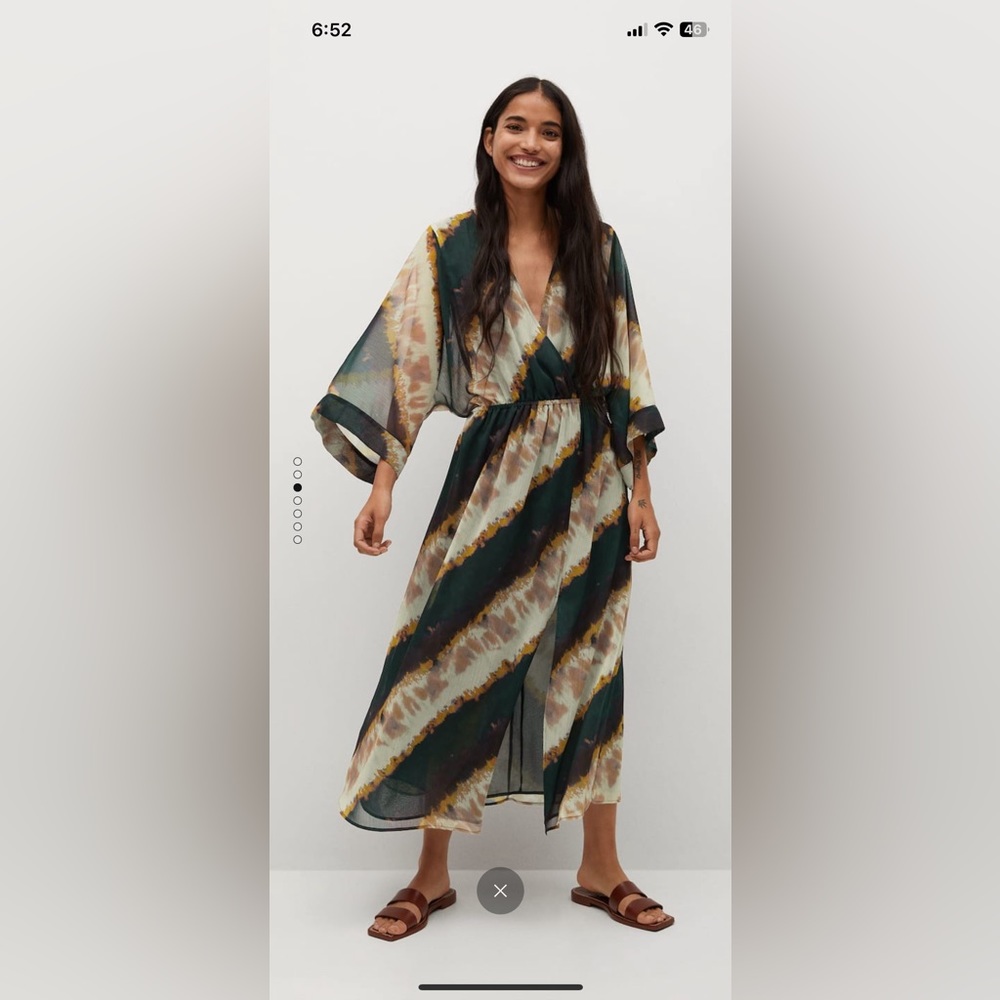 Mango Green & Cream Tie-Dye Maxi Dress
